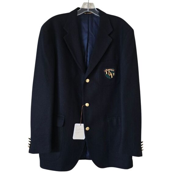 FACONNABLE  Double Breasted Navy Blue Wool Blend Sport Coat Blazer Size ML - Picture 1 of 13